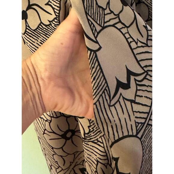 Granada Vtg 60s Midi House Dress Size Med Gown Duster black - Tan Floral Muumuu - Picture 5 of 7